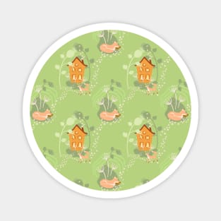 Fox and cottage green and brow Magnet